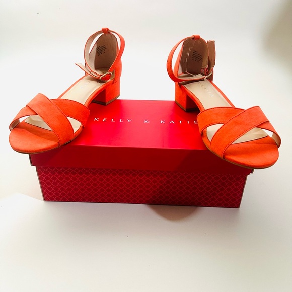 Kelly & Katie Vibrant Faux Suede Orange Sandals - Picture 4 of 5